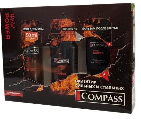 Compass Wild Power Men's Gift Set: Shampoo, Shaving Cream & Aftershave Balm
