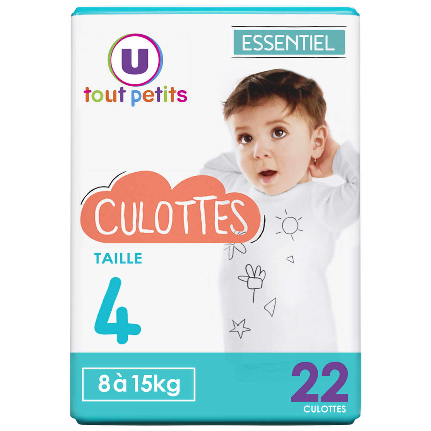 U Tout Petits Essentiel Size 4 Baby Pull-Up Diaper Pants, 8-15 kg, 22 pcs