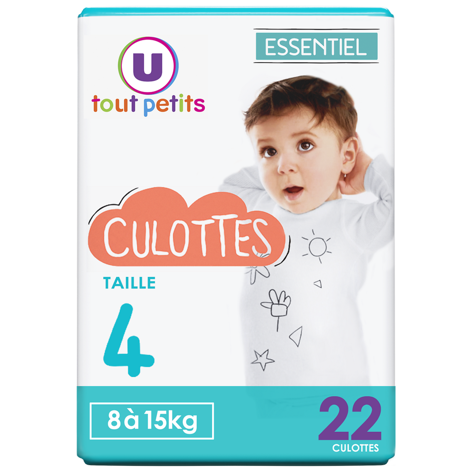 U Tout Petits Essentiel Size 4 Baby Pull-Up Diaper Pants, 8-15 kg, 22 pcs