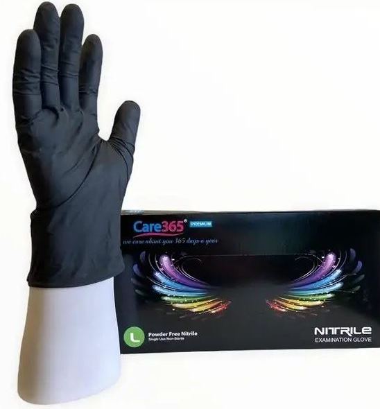 Care 365 Premium Black Nitrile Gloves, Size L, 100 pcs