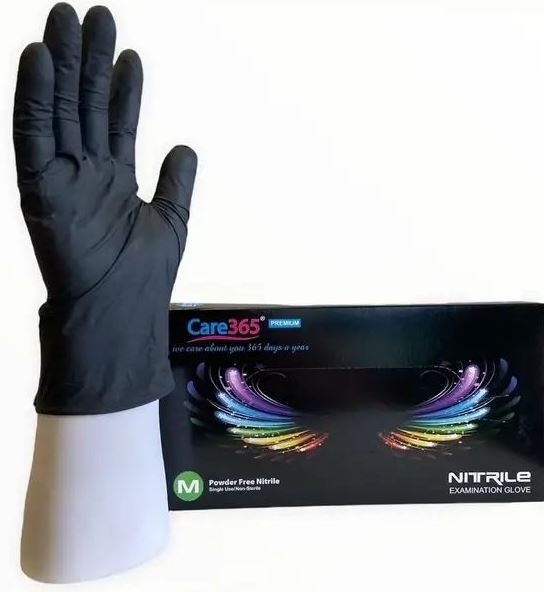 Care 365 Premium Black Nitrile Gloves, Size M, 100 pcs