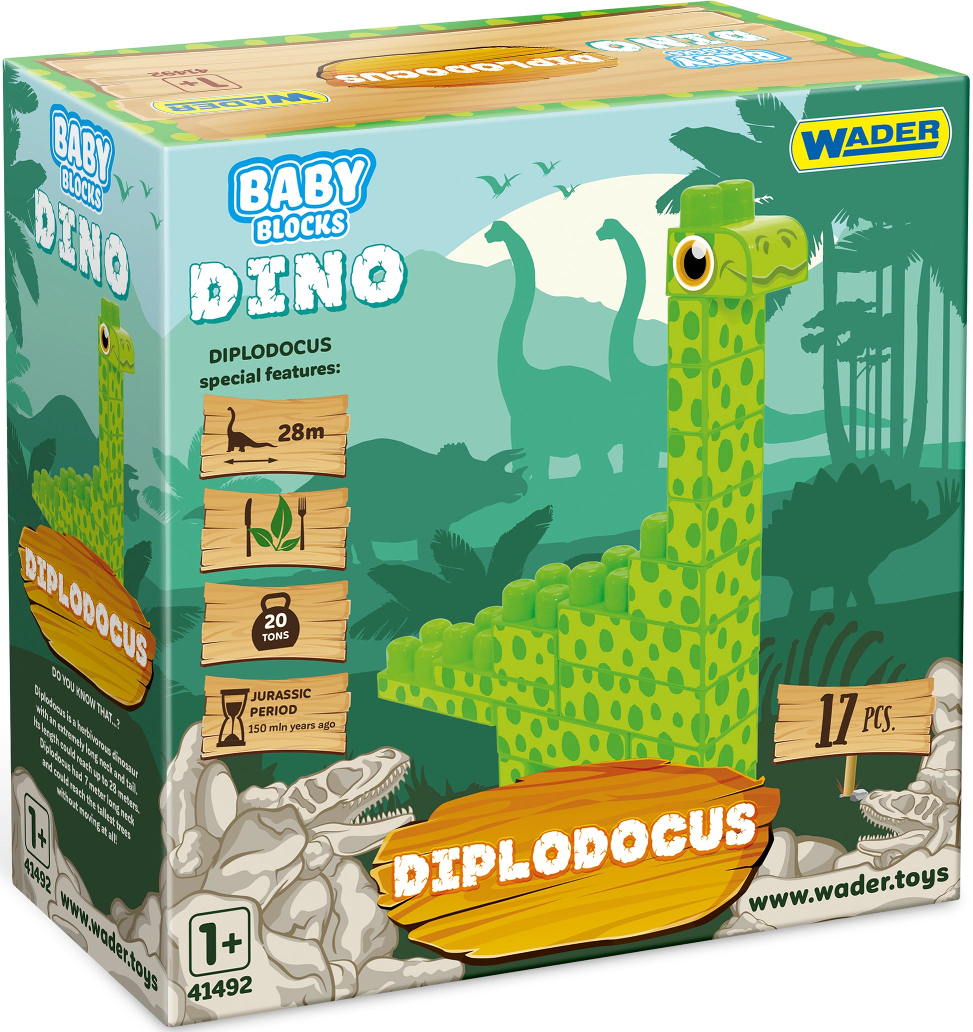 Wader Baby Blocks 41493 Dino Diplodocus Building Set, 17 pcs - Image 2