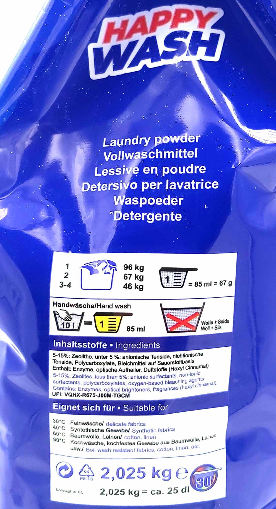 Happy Wash Universal Laundry Detergent Powder, 2.025 kg - Image 2