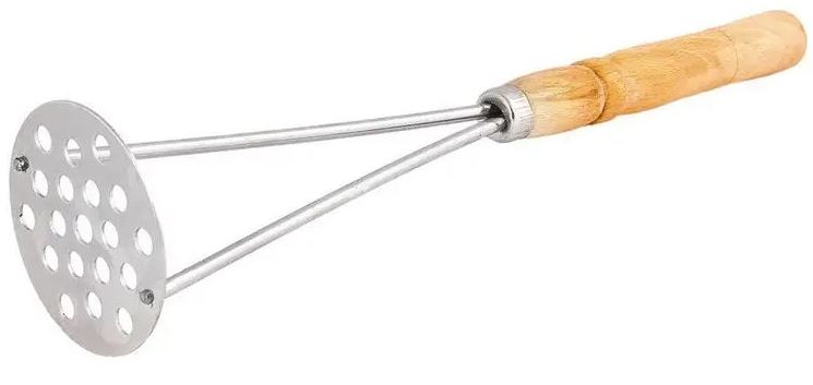 Round Metal Potato Masher with Lacquered Wooden Handle