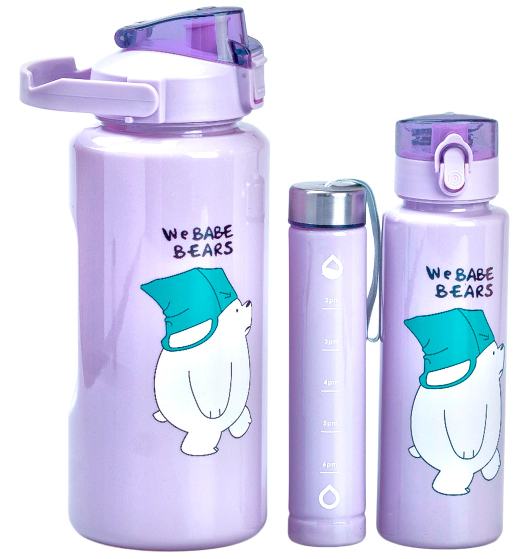 We Babe Bears Lilac 3-in-1 Water Bottle Set, 300 mL, 700 mL & 2 L