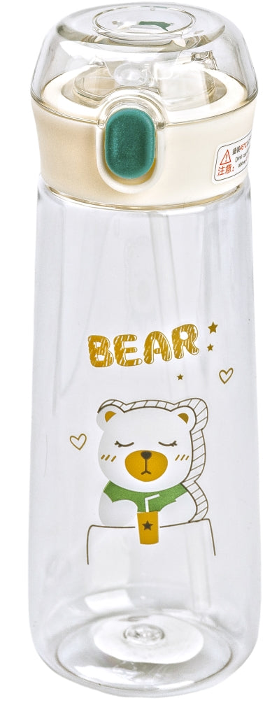 Bear Green Water Bottle with Locking Lid & Straw, 600 mL