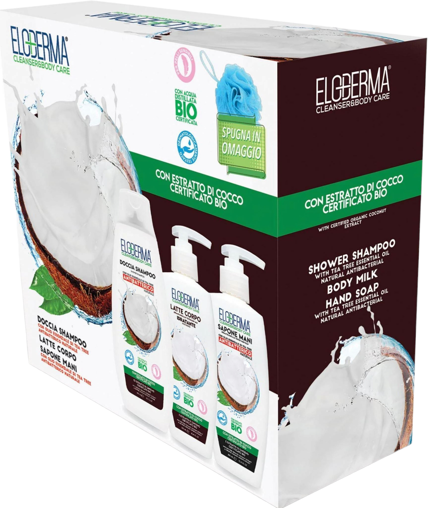 Eloderma Coconut Women's Gift Set: Shampoo 400 mL + Liquid Soap 300 mL + Body Milk 300 mL