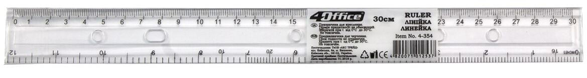 4Office 4-354 Transparent Plastic Ruler, 30 cm