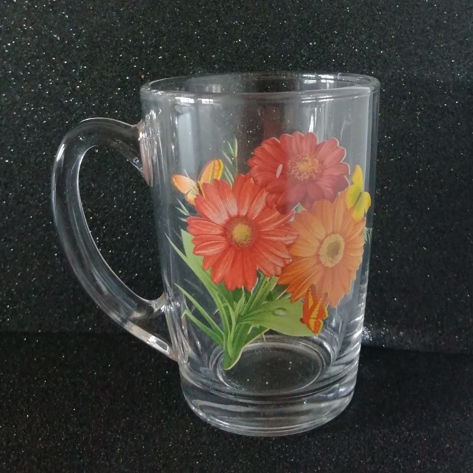 Assorted Flowers Conical Cappuccino Glass Mug, 300 mL