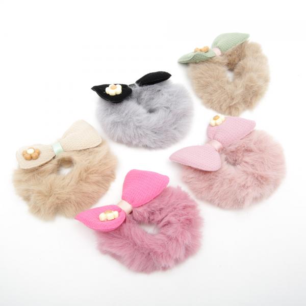 Kids' Furry Hair Tie with Bow 6-3927/6-3926/6-3928 (Price per 1 pc) - Image 2