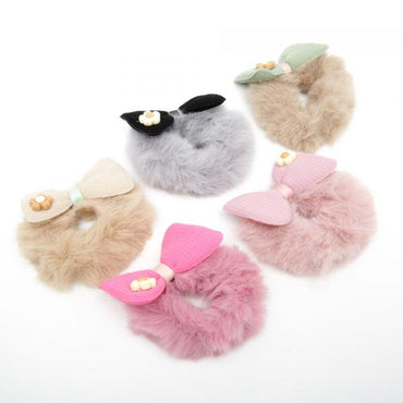 Kids' Furry Hair Tie with Bow 6-3927/6-3926/6-3928 (Price per 1 pc) - Image 2