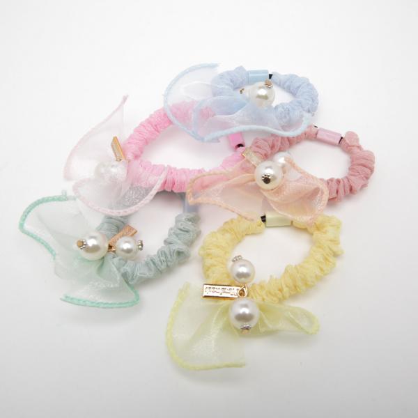 Kids' Fabric Mesh Hair Tie with Beads 6-4510 (Price per 1 pc)