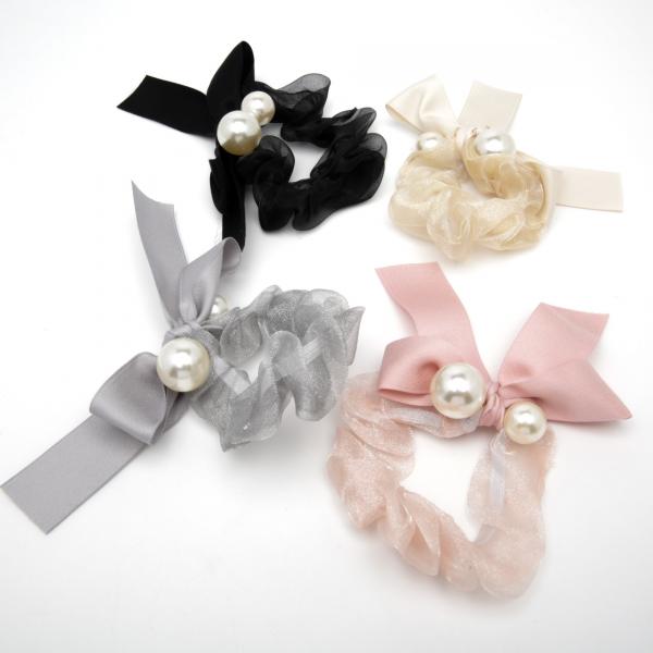 Kids' Fabric Mesh Hair Tie with Beaded Bow 6-4331 (Price per 1 pc)