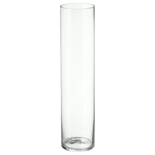 Clear Glass Cylinder Vase, 68 cm H x 16 cm Diameter
