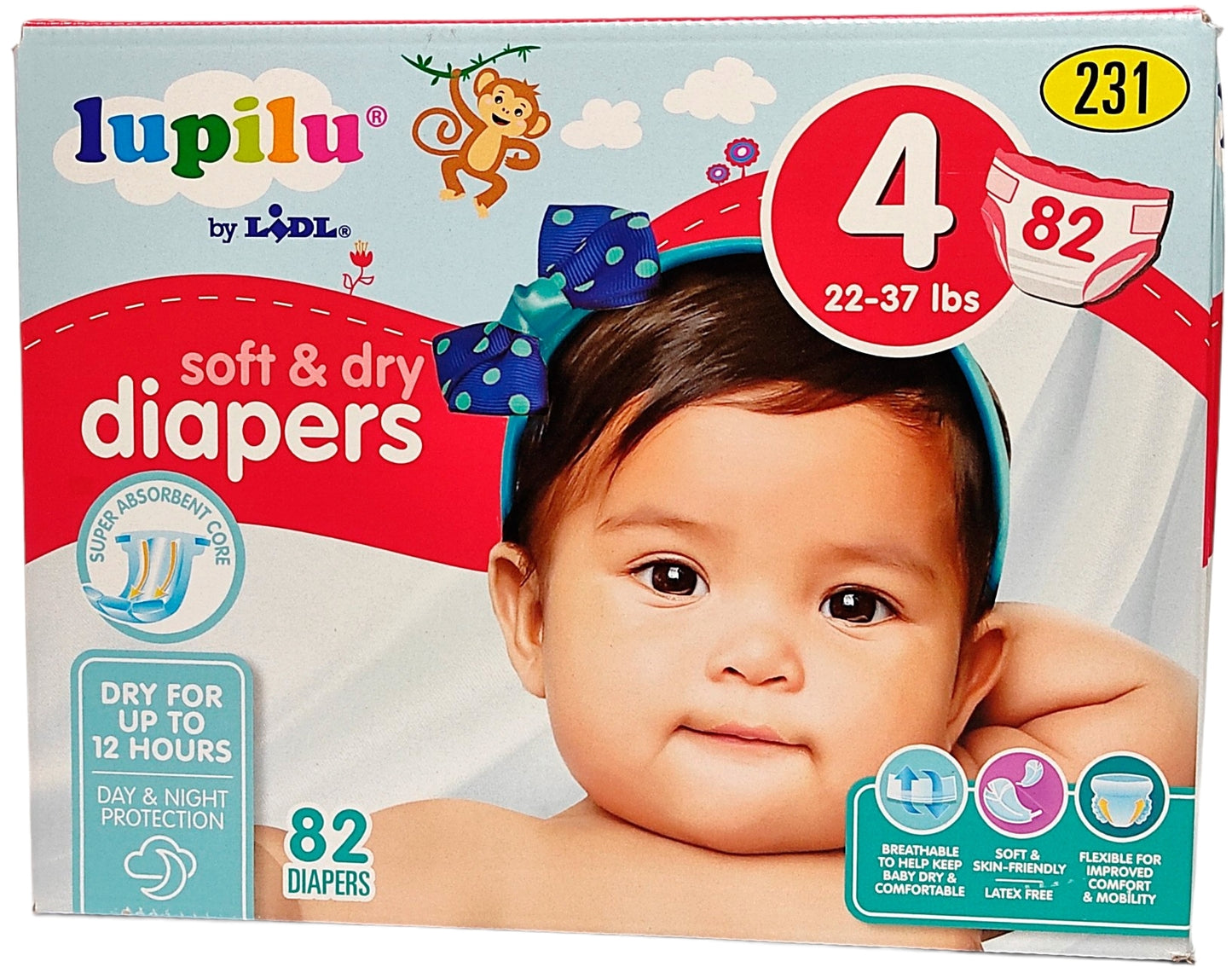 Lupilu Soft & Dry 4 Baby Diapers, 82 pcs, 9-16 kg