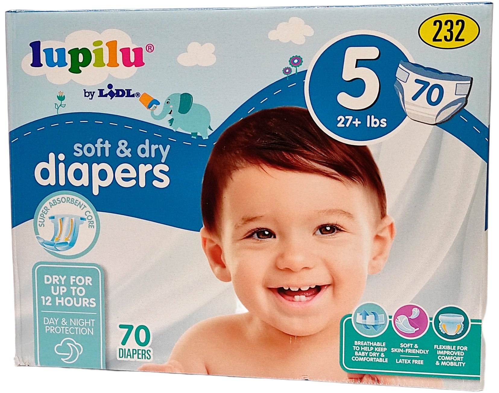 Lupilu Soft & Dry 5 Baby Diapers, 70 pcs, 12+ kg
