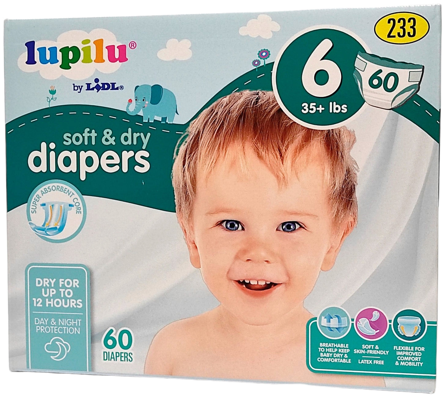 Lupilu Soft & Dry 6 Baby Diapers, 60 pcs, 16+ kg