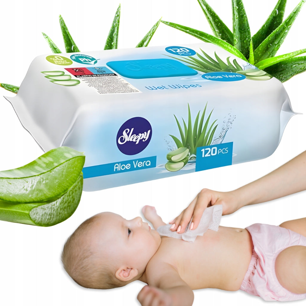 Sleepy Aloe Vera Kids' Wet Wipes with Lid, 120 pcs - Image 2