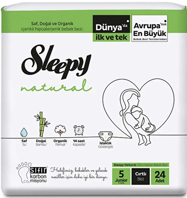 Sleepy Natural Size 5 Baby Diapers, 11-18 kg, 24 pcs