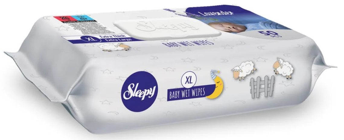 Sleepy Lavender Extra XL Kids' Wet Wipes with Lid, 50 pcs