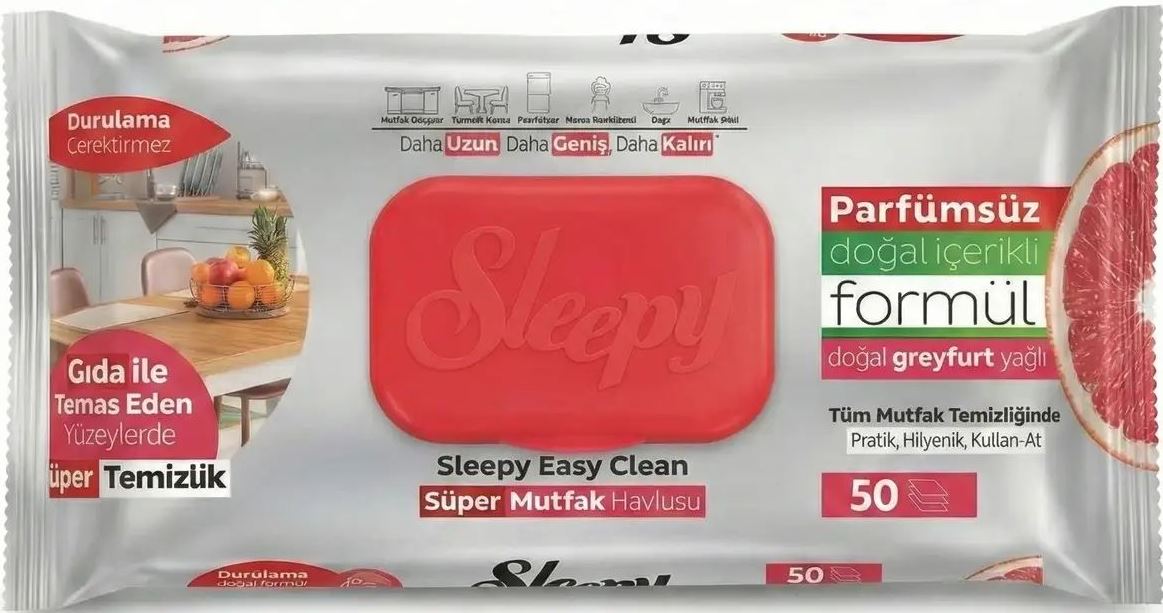 Sleepy Easy Clean Grapefruit Kitchen Cleaning Wet Wipes, 50 pcs