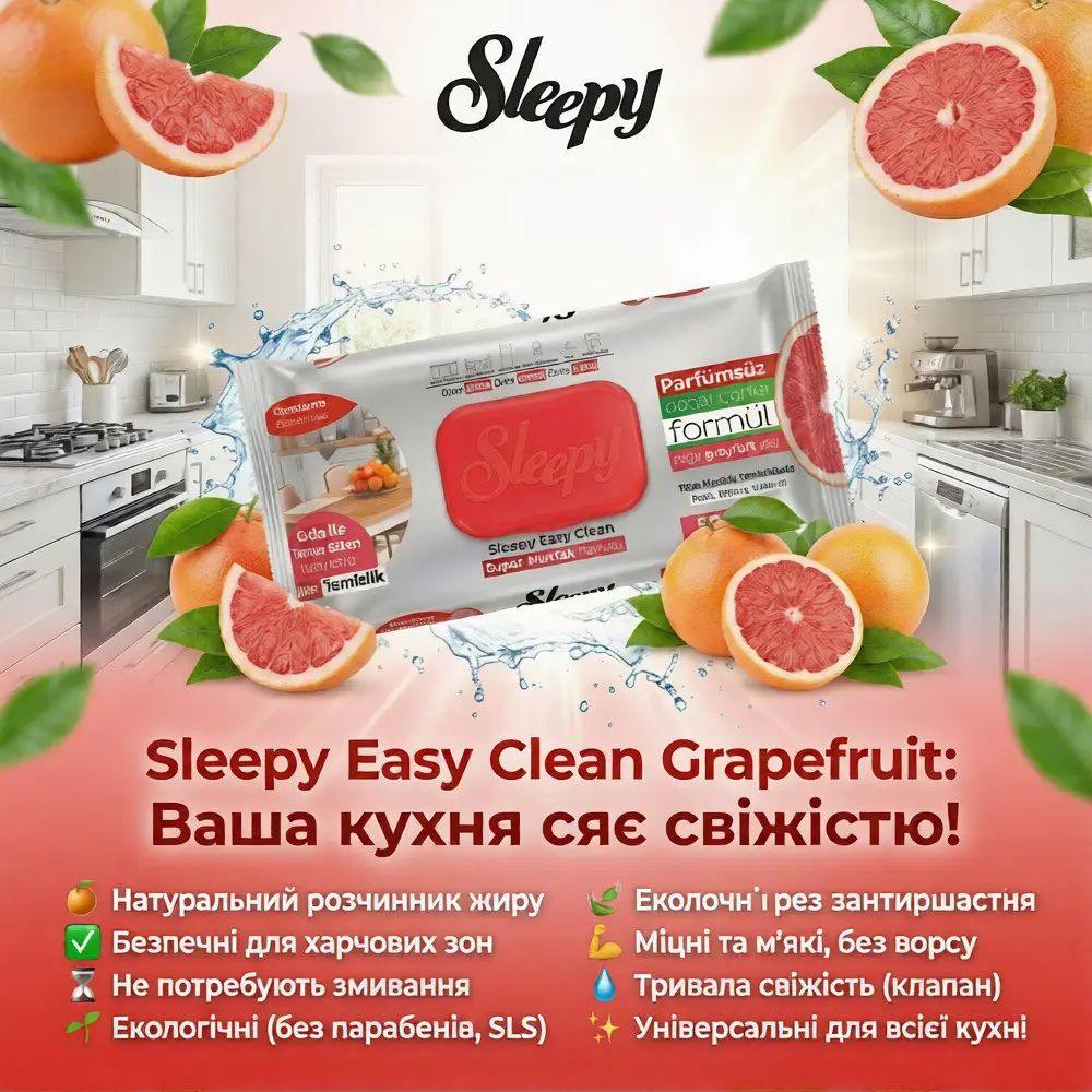 Sleepy Easy Clean Grapefruit Kitchen Cleaning Wet Wipes, 50 pcs - Image 2