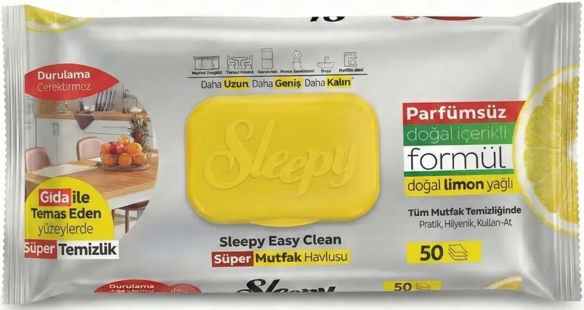 Sleepy Easy Clean Lemon Kitchen Cleaning Wet Wipes, 50 pcs