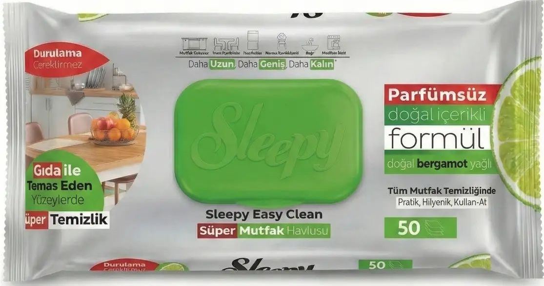 Sleepy Easy Clean Bergamot Kitchen Cleaning Wet Wipes, 50 pcs