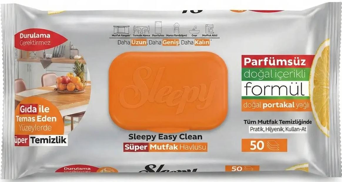 Sleepy Easy Clean Orange Kitchen Cleaning Wet Wipes, 50 pcs