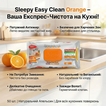Sleepy Easy Clean Orange Kitchen Cleaning Wet Wipes, 50 pcs - Image 2
