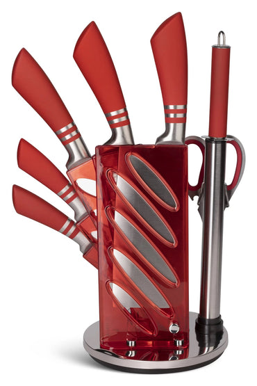 Edenberg EB-907 Red Stainless Steel Kitchen Knife Set with Stand, 8 pcs - Image 2