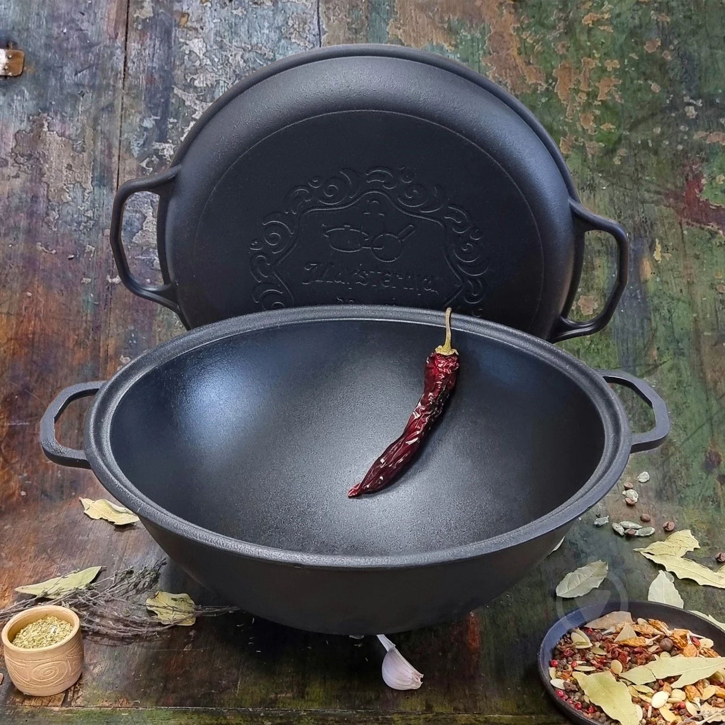 S&T V12CP Uzbek Cast-Iron Wok Kazan with Frying Pan Lid, 12 L - Image 2