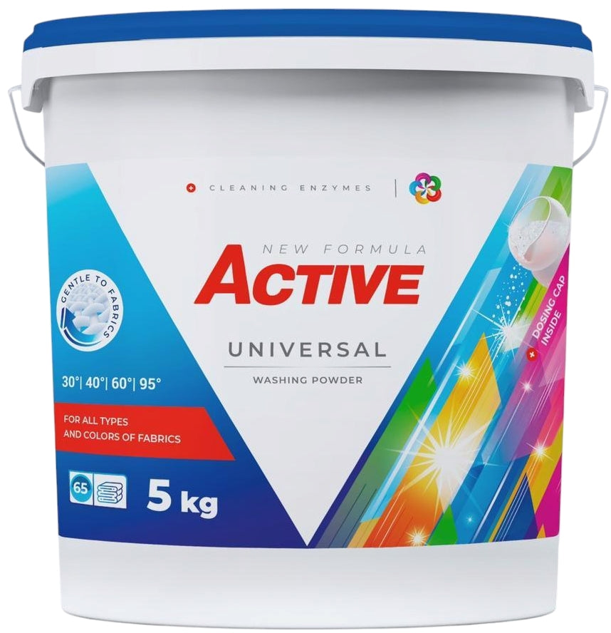 Active Universal Laundry Detergent Powder in Bucket, 65 Loads, 5 kg