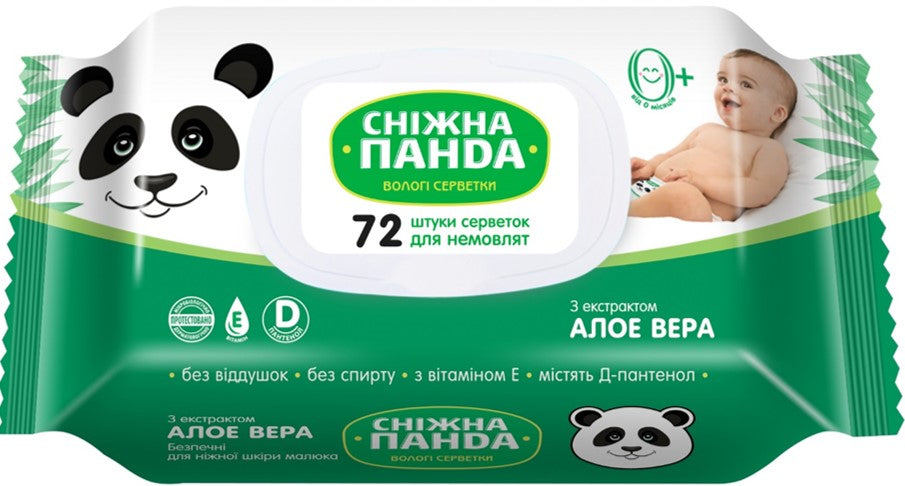 Snizhna Panda Aloe Fragrance-Free Baby Wet Wipes, 72 pcs