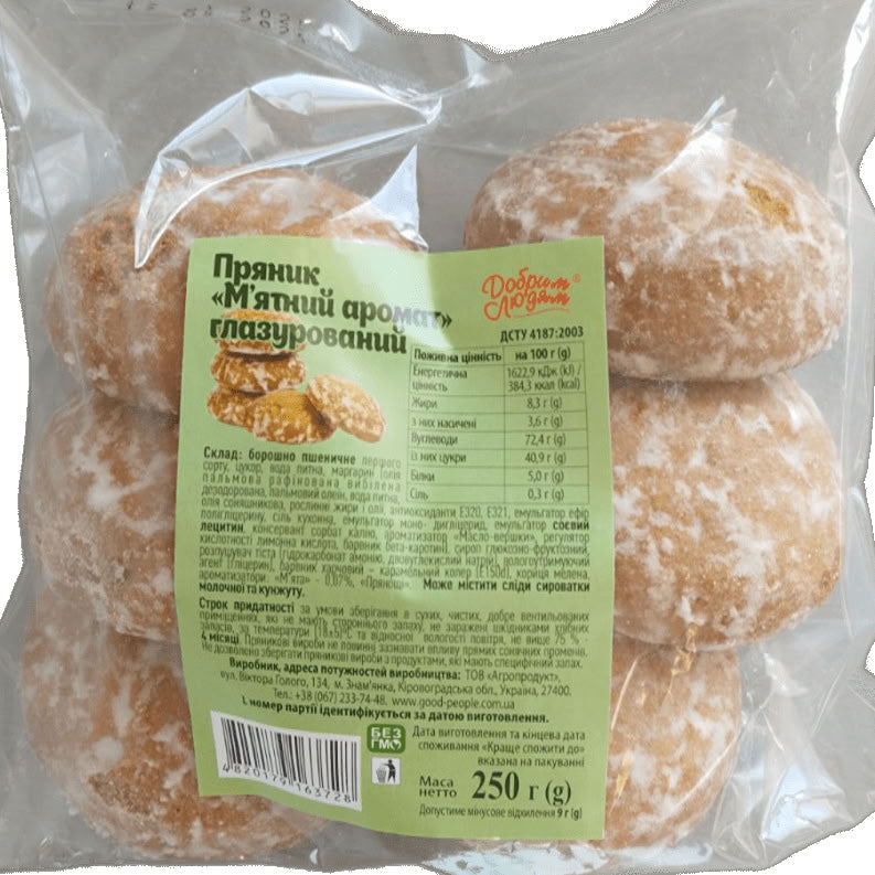 Dobrym Liudiam Mint-Flavored Glazed Gingerbread Cookies, 250 g