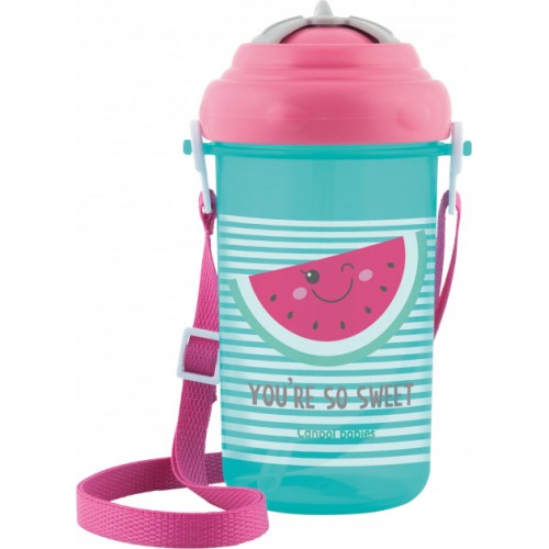 Canpol Babies 4/102 Pink So Cool Bottle with Folding Silicone Straw, 400 mL