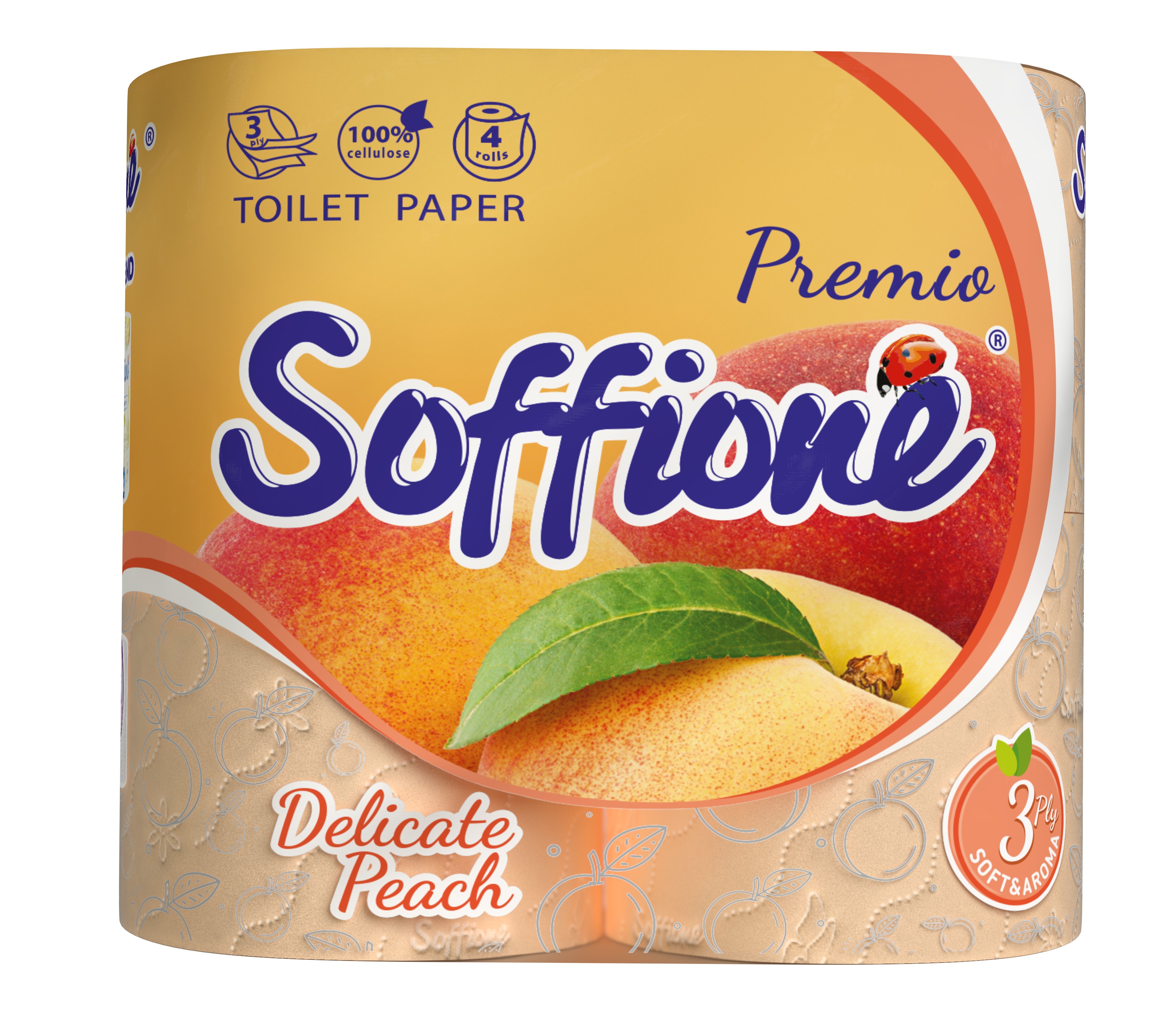Soffione Premio Peach 3-Ply Toilet Paper, 4 Rolls