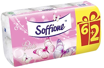 Soffione Elite 3-Ply Toilet Paper, 6+2 Rolls