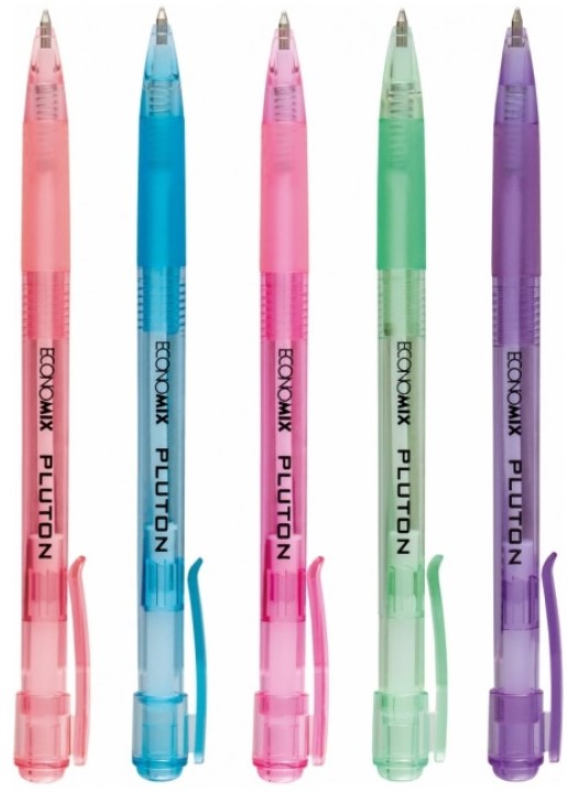 Economix Pluton Retractable Ballpoint Pen, Blue Ink, 0.5 mm