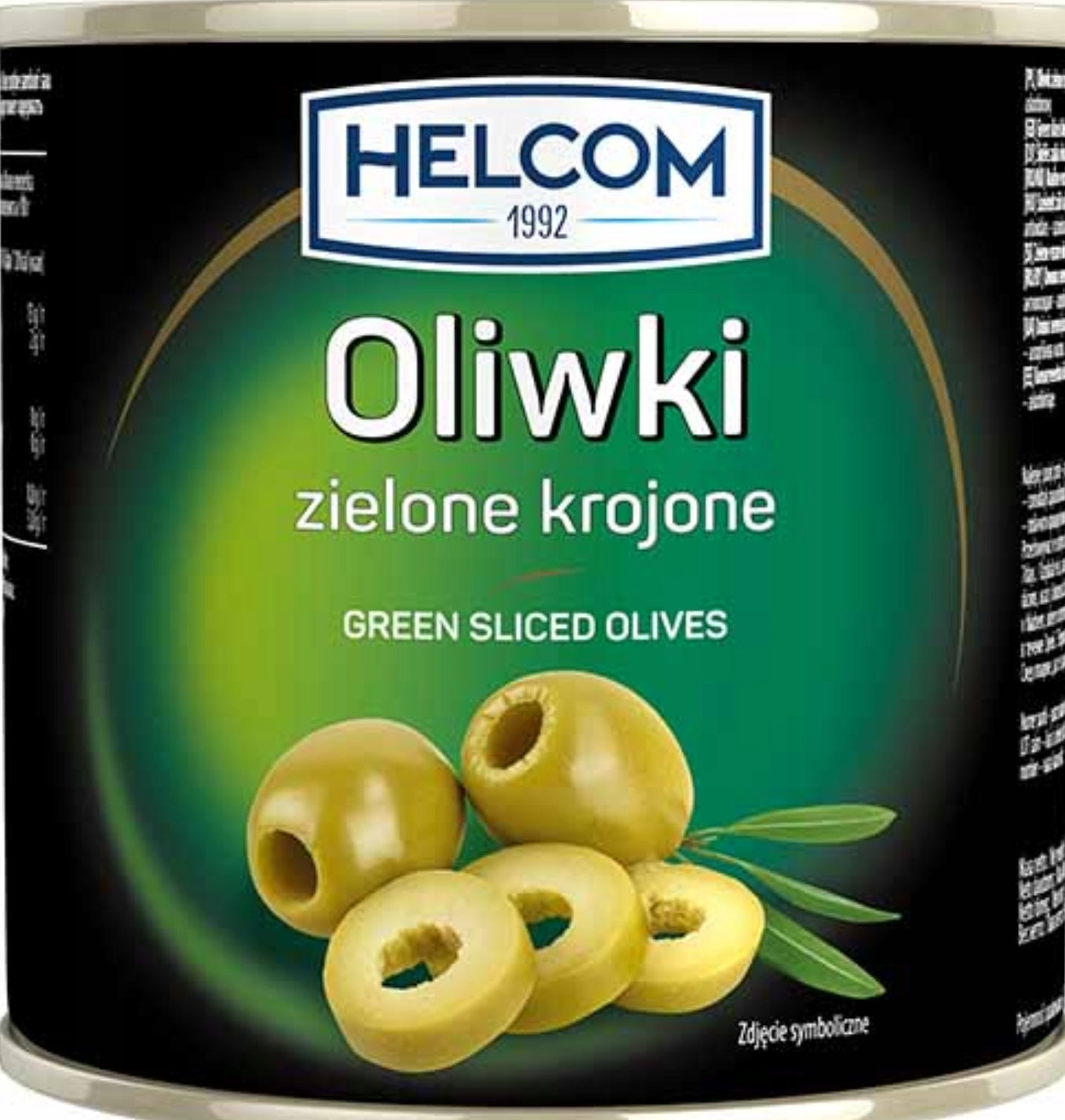 Helcom Sliced Green Olives in Can, 3 kg