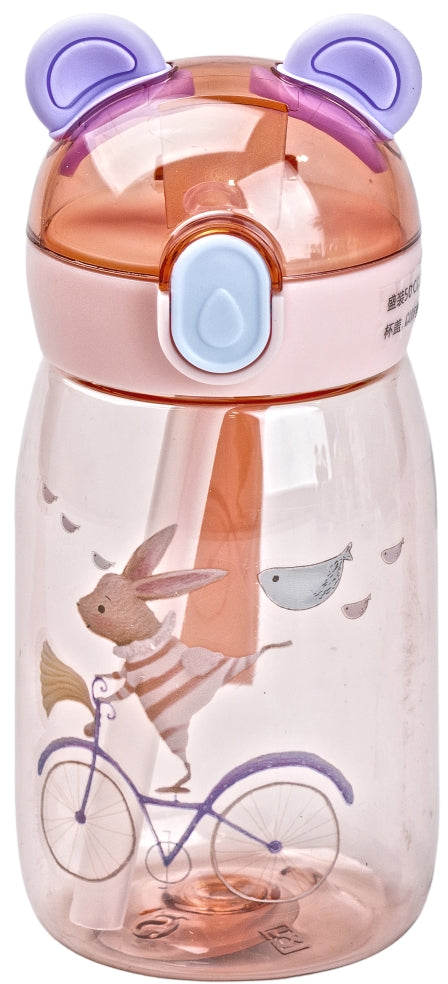 Pink Kids' Water Bottle with Flip-Top Lid & Straw, 500 mL