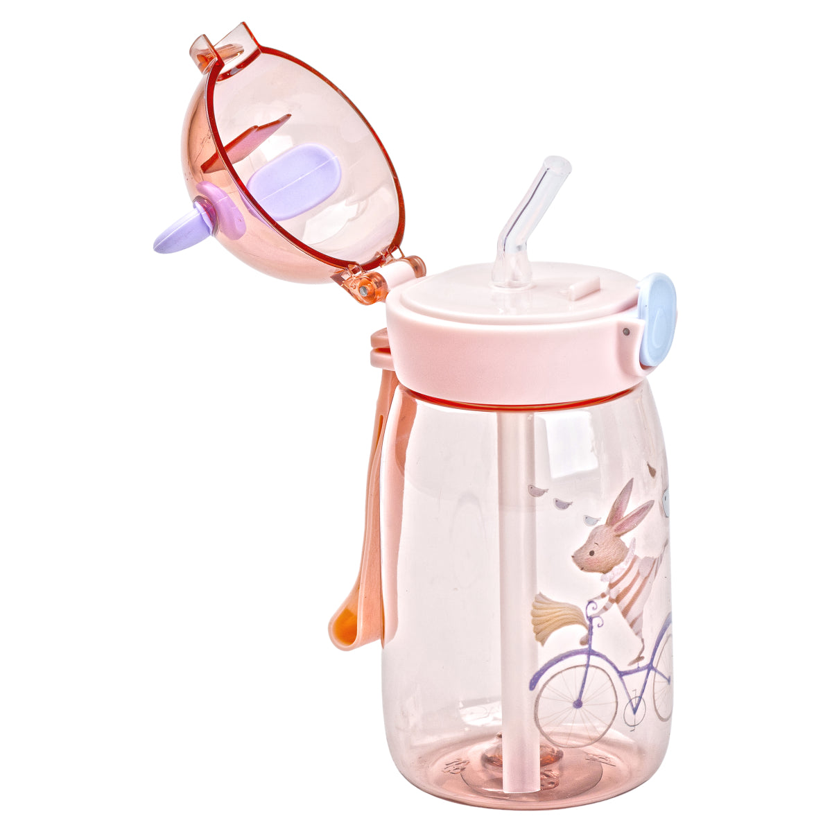 Pink Kids' Water Bottle with Flip-Top Lid & Straw, 500 mL - Image 3