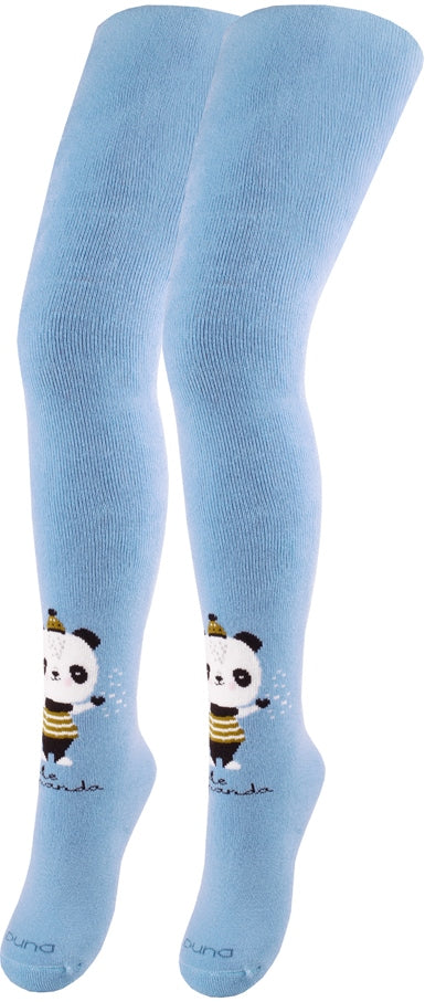 Duna 4940 Kids' Cotton Tights, 0-6 Months, 62-68 cm, Light Blue with Print