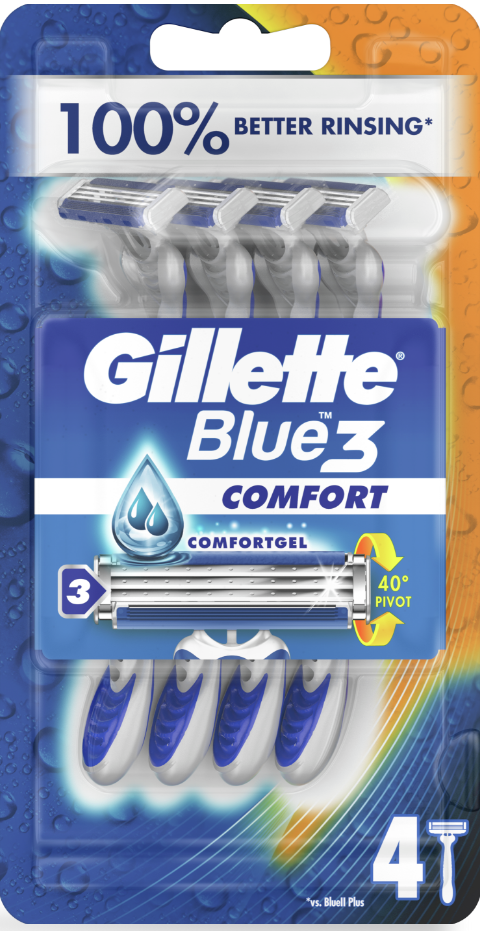 Gillette Blue 3 Comfort Men's Disposable Razors, 4 pcs