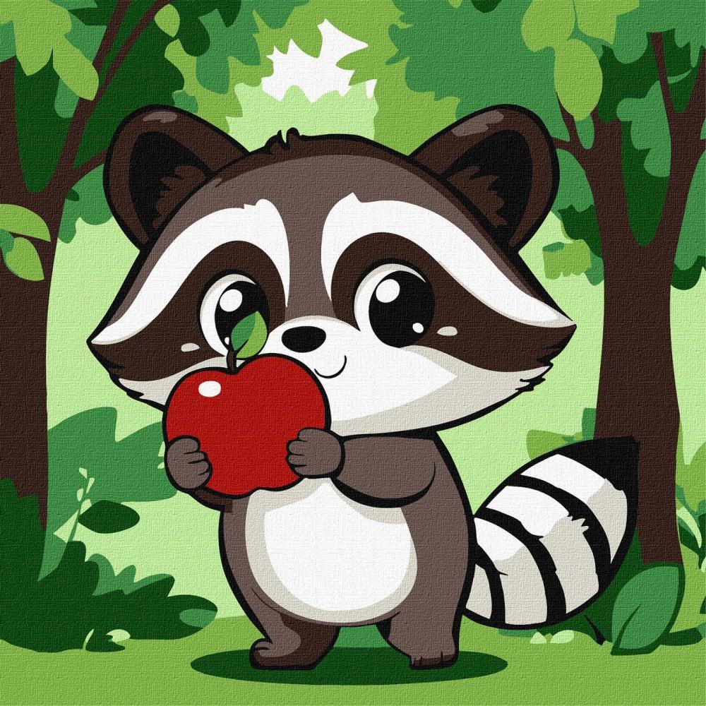 Ideyka KNO6719 Cute Raccoon with Apple Paint-by-Numbers Set, 30 x 30 cm