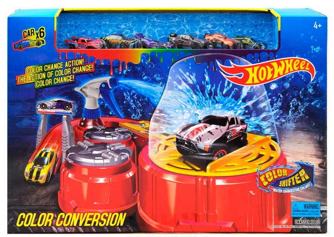 Hot Wheels 6761 Color-Changing Toy Car Wash Race Set with 6 Cars