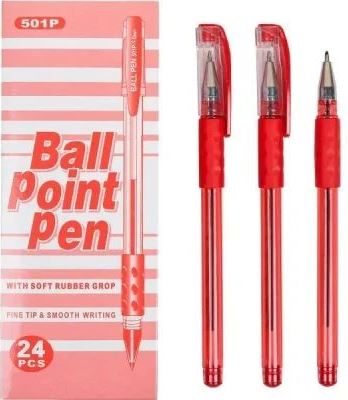Tianjiao 501P Red Ballpoint Pen with Rubber Grip, 1.0 mm