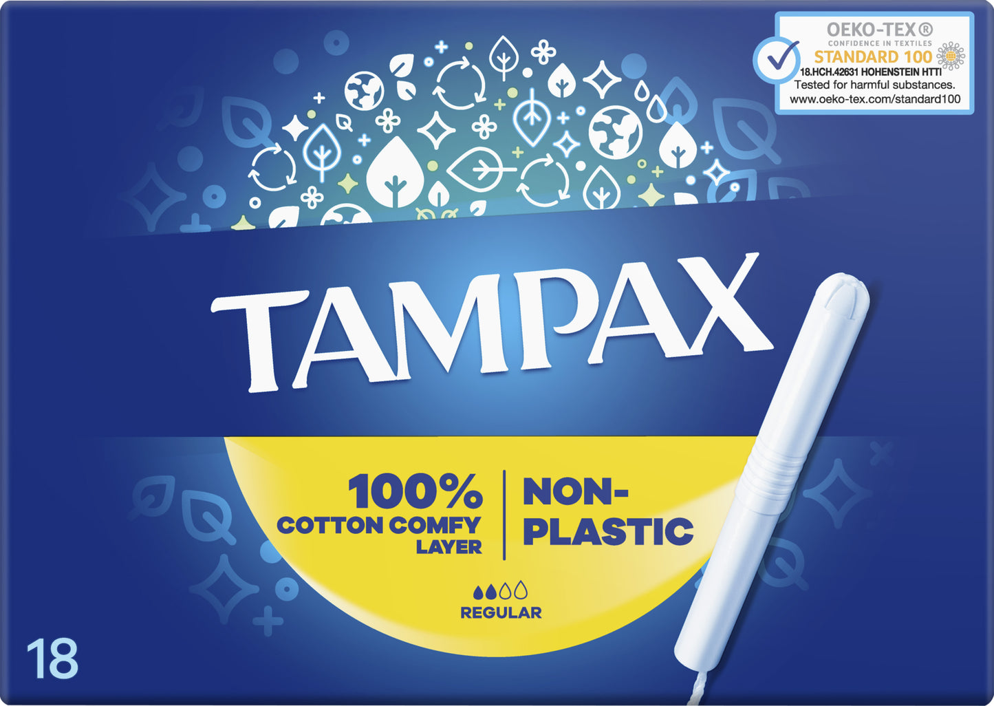 Tampax Regular Applicator Tampons, 2-Drop Absorbency, 18 pcs