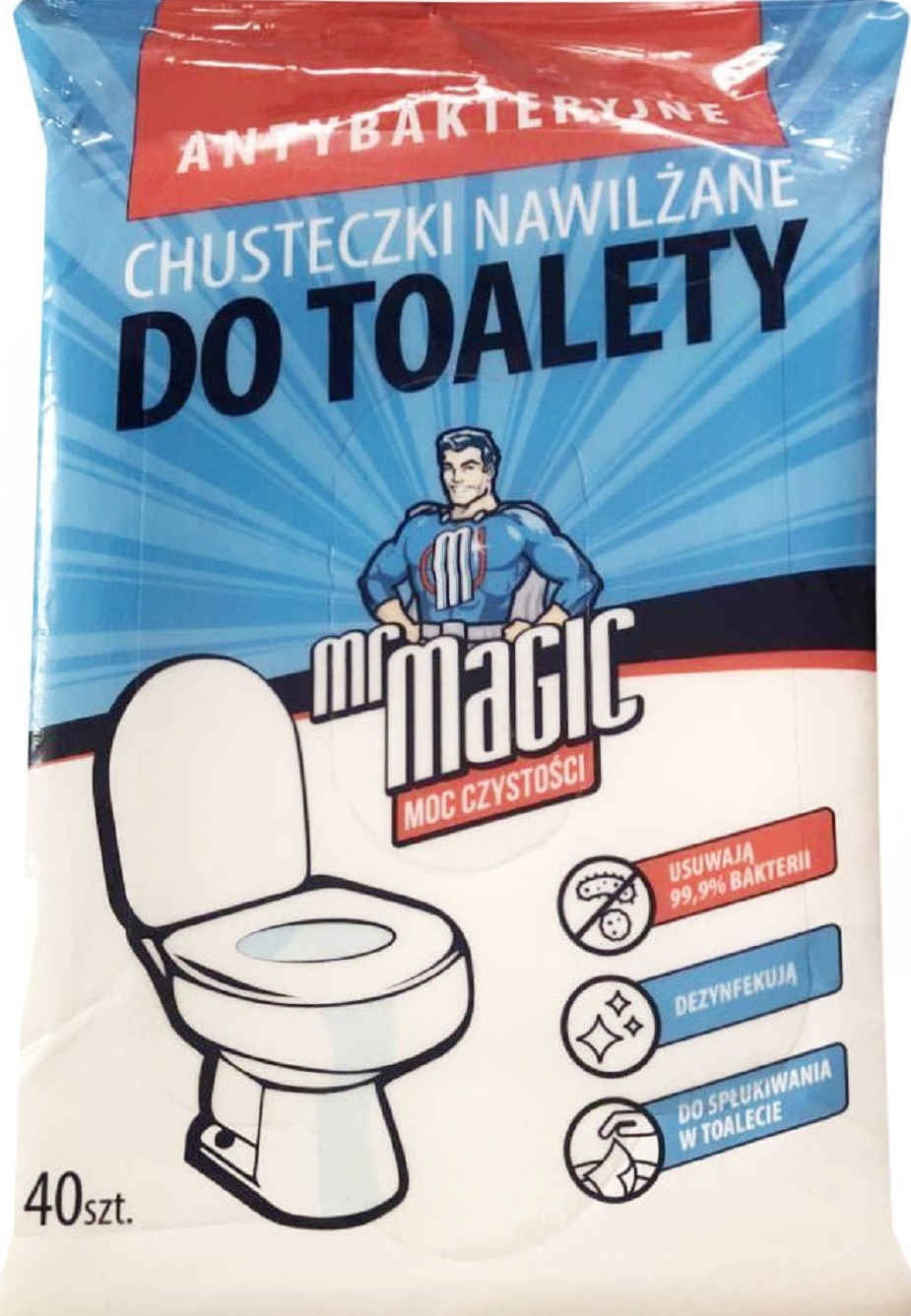 Mr Magic Antibacterial Moist Toilet Wipes, 40 pcs
