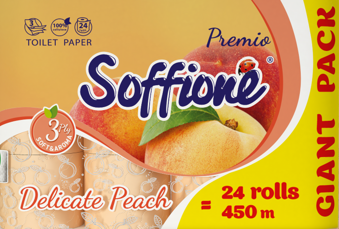 Soffione Premio Peach 3-Ply Toilet Paper, 24 Rolls